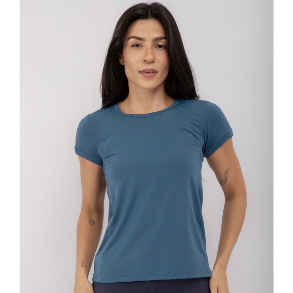 Camiseta Fitness Detalhe Costas Azul