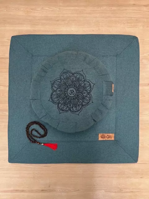 Zafu Mandala OM & Zabuton Azul Samadhi - Meditação Completa