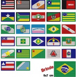 Kit com 27 mini Patchs Bordados das Bandeiras dos Estados Brasileiros +DF 3x4,5 cm Cód.MBE32