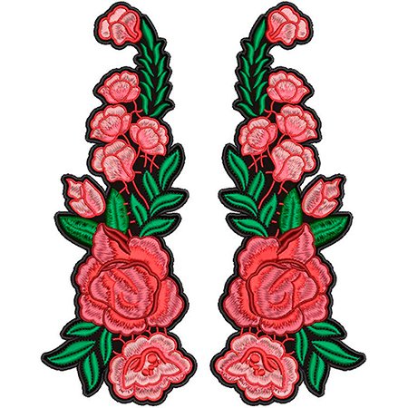 Par Patch Bordados Rosas Vermelhas 8,5x22,5 cm Cód.3460