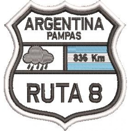 Patch Bordado Rota Ruta 8 Argentina 7,5x7 cm Cód.2003