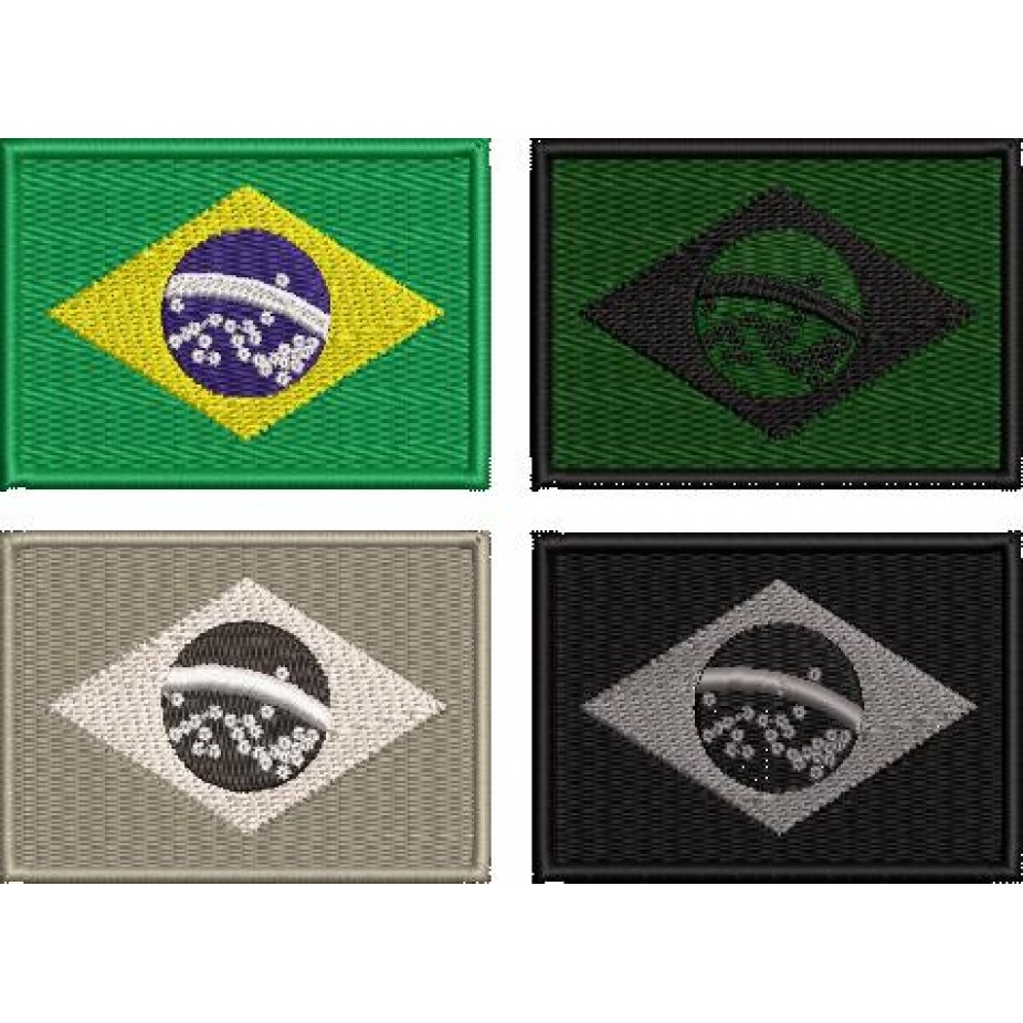 Patch Bordado – Bandeira do Brasil Preta e Cinza - Patch Bordado – Bandeira  do Brasil Preta e Cinza - FIO DE OURO