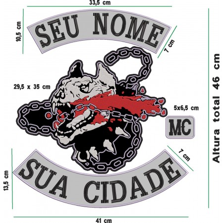 Patch Bordado Mongrel Moto Clube Seu nome e sua cidade 46 x 41 cm Cód.5201