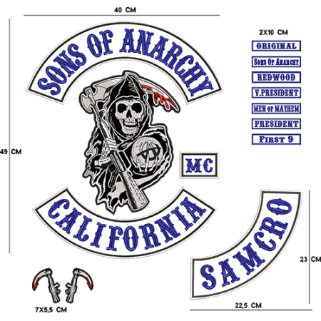 Kit de Patch Bordados Sons Of Anarchy Califórnia completo Cód.5804