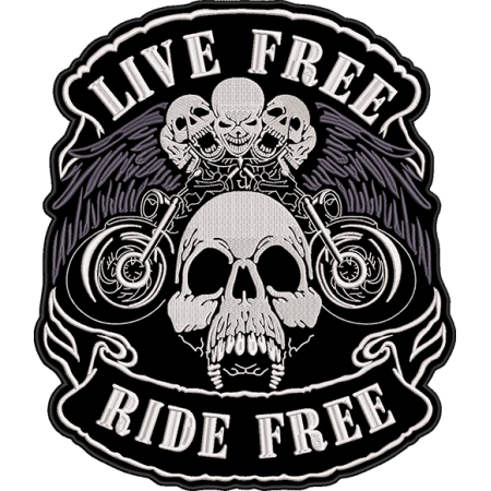 Patch Bordado Skull Live free Ride Free 31x36 cm Cód.5632