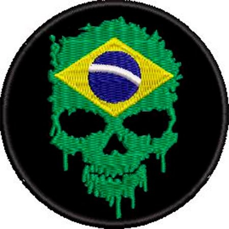 Patch Bordado Caveira com bandeira do Brasil 7x7 cm Cód.6348